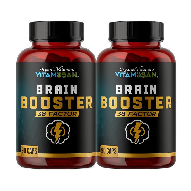 Brain Booster 38 Factor Nootropic Supplement | Herbal & Vitamin Blend for Focus, Clarity & Cognitive Support | Adaptogen & Mushroom Complex with Vitamin B3 – 2 Pack (180 Capsules)