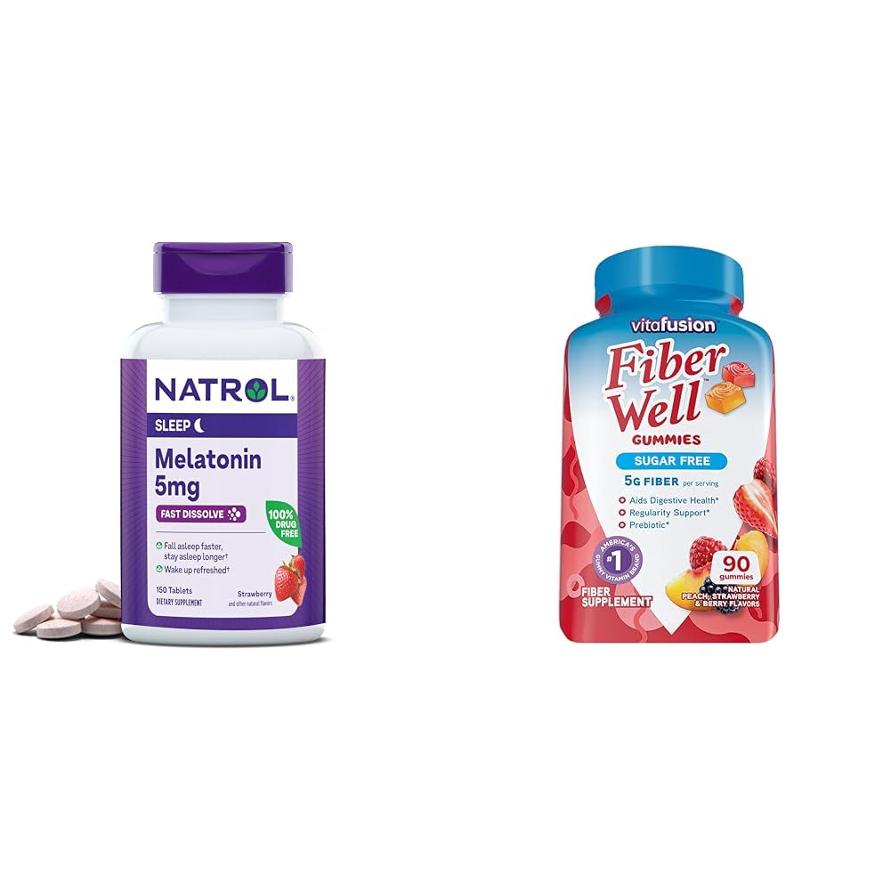 Natrol Melatoniin 150ct & Vitafusion Fiber 90ct Sugar Free Virsik maasika BlackBerry Supplements