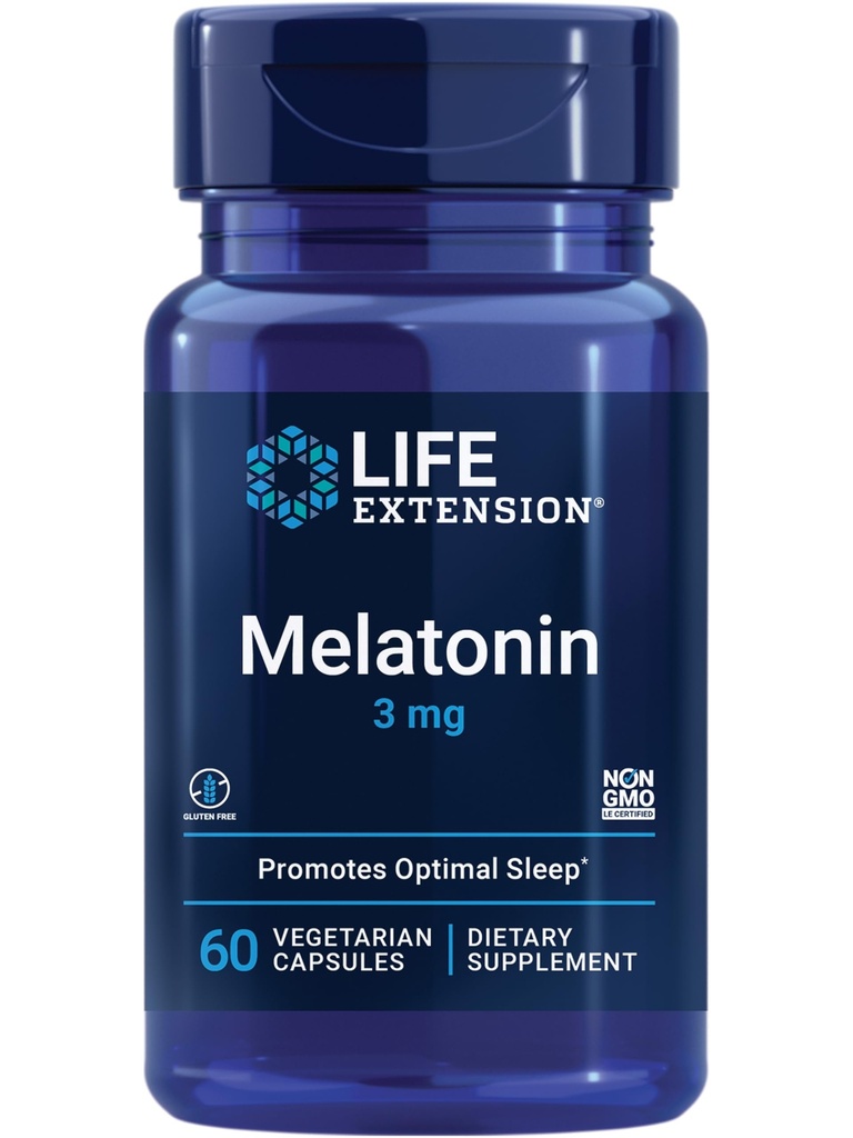 Eluea pikendamine Melatoniin, 3 mg, optimaalne unetoetus, tervislikud ööpäevased rütmid, rakukaitse, gluteenivaba, mitte-GMO, taimetoitlane, 60 kapslit