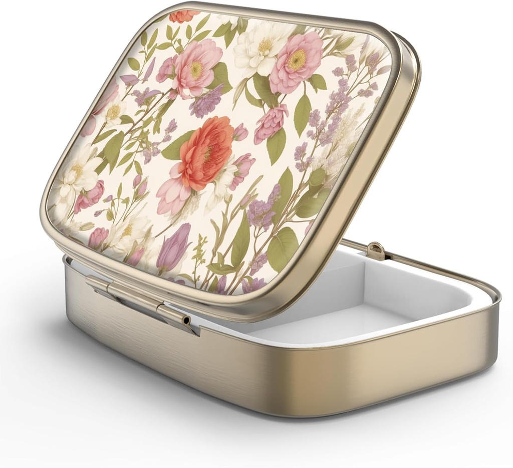 Pill Case Box koos Peegel Retro 2 Kompartment Väike pillid juhul rahakoti või tasku pronksist Ristkülikukujuline Pill Box või Vitamiinid, Kalaõli, Toidulisandid, Pill Sisaldab Reisikingitused (Retro Red Flowers)