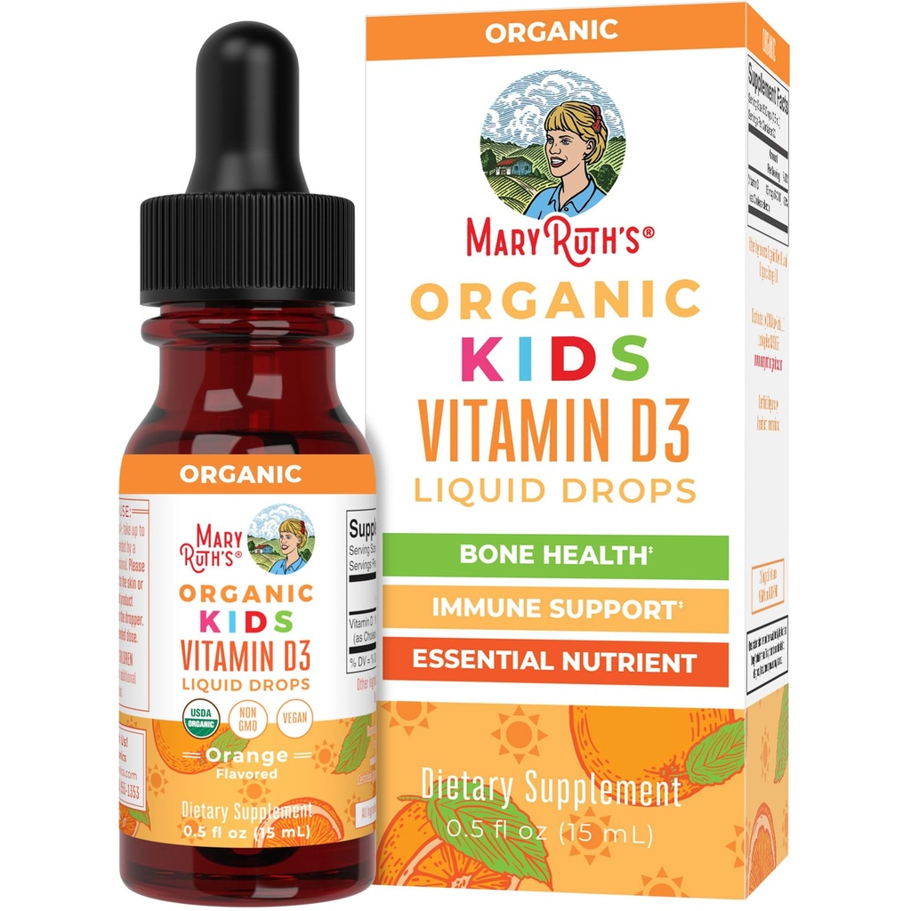 MaryRuth Orgaanilised USDA Orgaaniline Vitamiin D3 Vedel tilgad lastele | 640 IU D3-vitamiini ühe serveerimise kohta | Lapsed Immune Support & Bone Health Supplement | Formuleeritud vanuses 4...13 | 0,5oz | 30 Servingut
