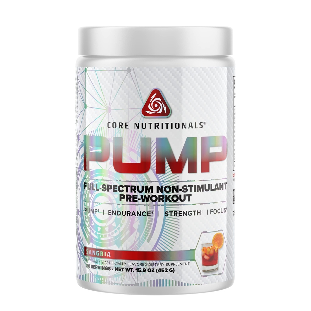 Põhiline Toitumine Pump Täispectrum Mitte-Stimulantne Pre-Workout, N03T Nitraat, Peak02, Alpha GPC, maksimaalse Pump, tugevus ja Performance 20 Servings (Sangria)