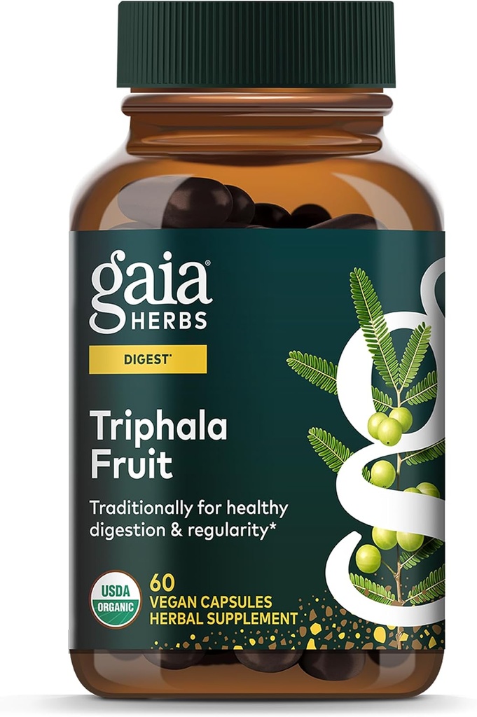 Gaia maitsetaimed Triphala puuvili - toetab seedetrakti tervist - õrnalt puhastab teie süsteemi * - Amla puuvilja, Belleric Myrobalan ja Chebulic Myrobalan - 60 vegankapslit (30-päevane pakkumine)