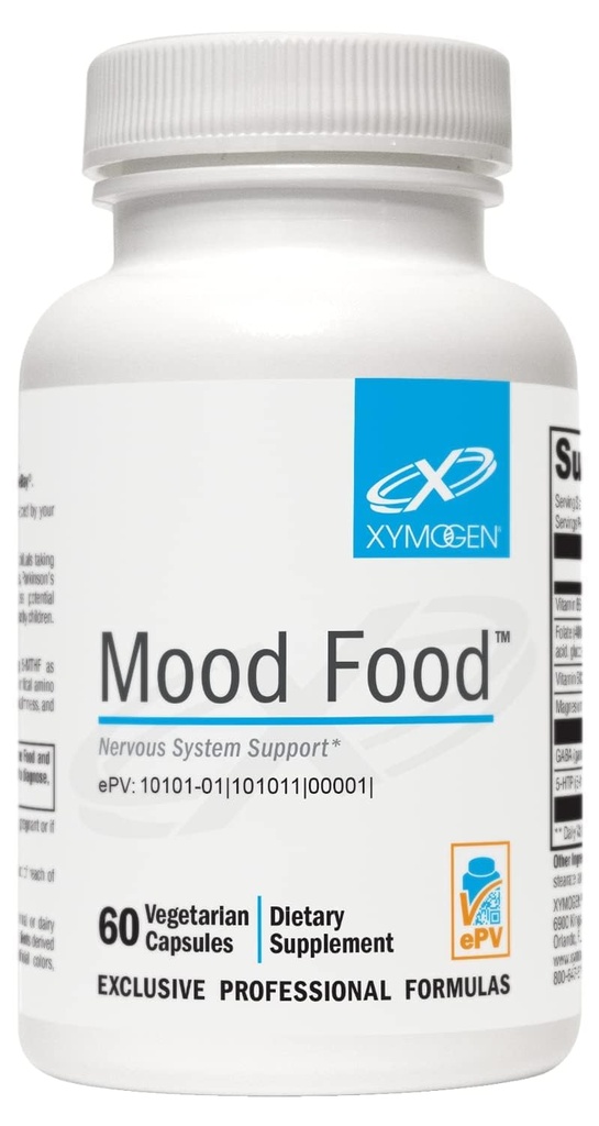 XYMOGEN Mood Food - Närvisüsteem, Lõõgastav ja meeleolu tugilisa - Folaat, B12, B6 magneesiumiga, 5-HTP ja GABA lisa - Vegan & Non-GMO (60 kapslit)