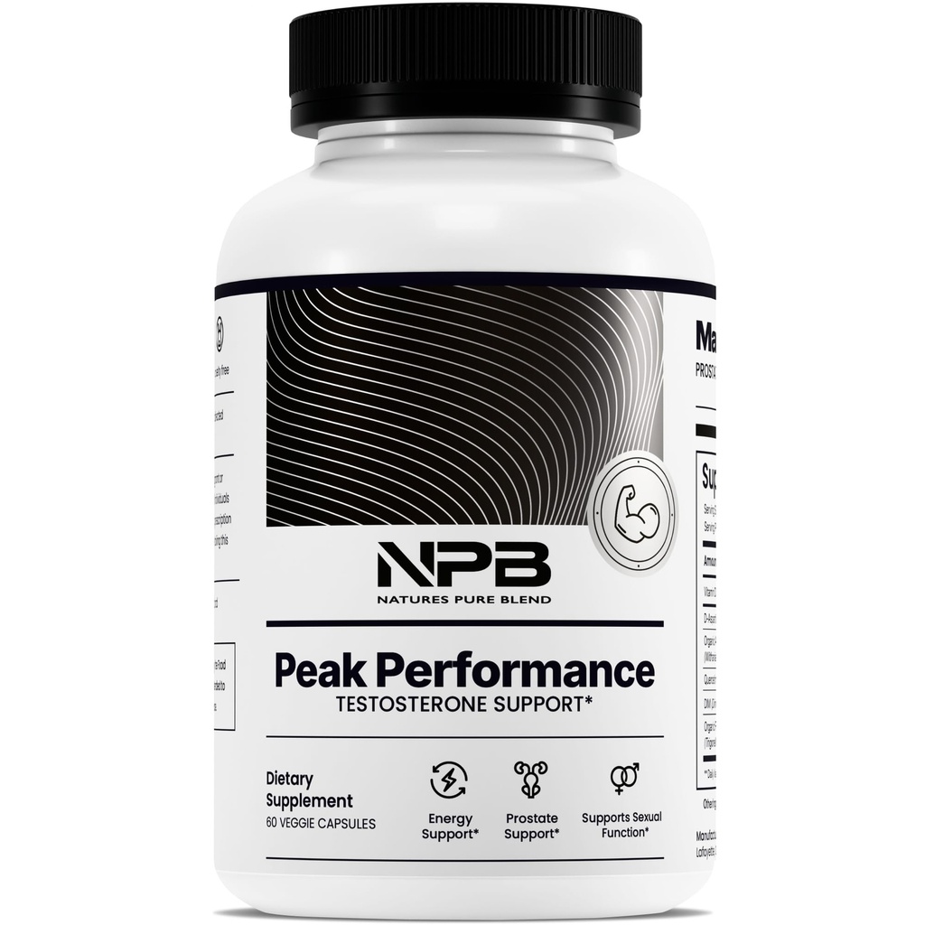 Looduse puhas segu Peak Performance - Testosterooni täiendus meestele D-asparagiinhape, Ashwagandha & DIM - Meeste eesnäärme tervise toetamine, lihaste tugevus ja energia - eesnäärme täiendus