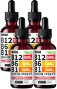 (4 Pack) Vitamiin B12 ja B6 Vedelad tilgad, B12 keelealune B-vitamiini kompleks - B12 Vitamiin 5000mcg - B12 Metüülkobalamiin energia, aju ja südame toetamiseks 27 200 mcg, Vaarika, 80 Servings