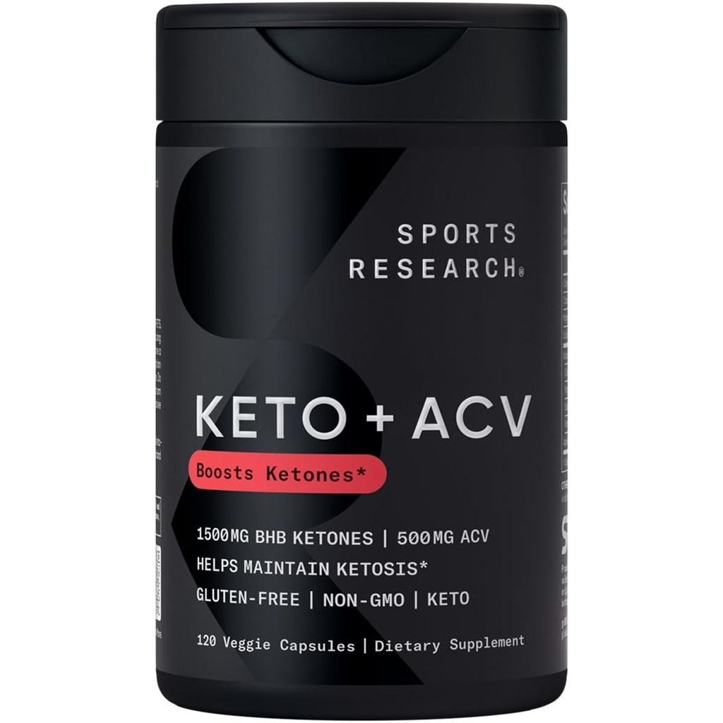 Sport Research® Keto Plus ACV kapslid - Dieet Toetus 500mg Apple Siidriäädika ja 1500mg goBHB® eksogeensed ketoonid - Gluteenivaba ja Keto sertifitseeritud - 120 Veggie kapslid