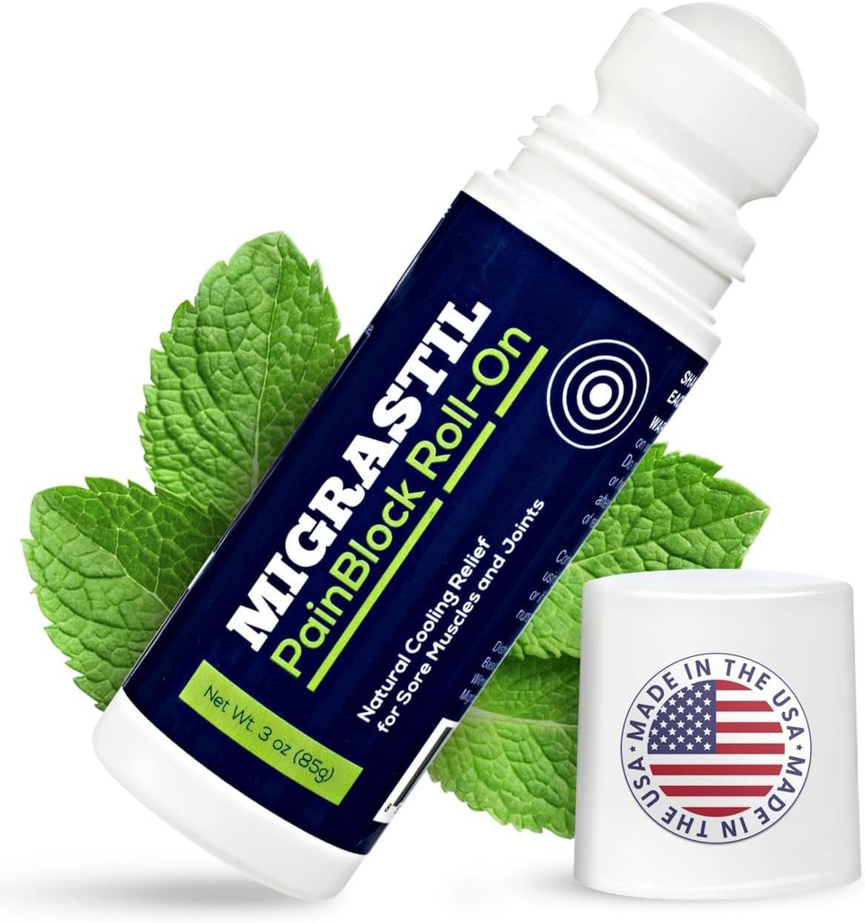 Basic Vigor Migrastil PainBlock Roll-On, 3 oz - Topical Roll-On lihaste valude, krampide, liigeste ja närvide ebamugavuse jaoks. Toimib suurepäraselt õlgadel, kaelal, jalgadel, põlvedel, jalgadel, seljal, küünarnukkidel, HIPS-il, jne.