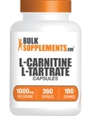 BulkSupplements.com L-karnitiin L-tartraadi kapslid - karnitiinilisand, L-karnitiin 1000mg kapslid - L-karnitiin Tartraat, Gluteenivaba - 2 kapslit serveerimise kohta, 360 kapslit (pakk 1)