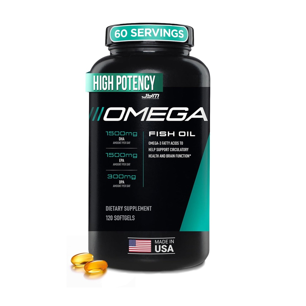 JYM Supplement Science Omega JYM Fish Oil 2800mg, High Potency Omega 3, EPA, DHA, DPA aju, südame ja liigeste toetamiseks 120 Soft Gels