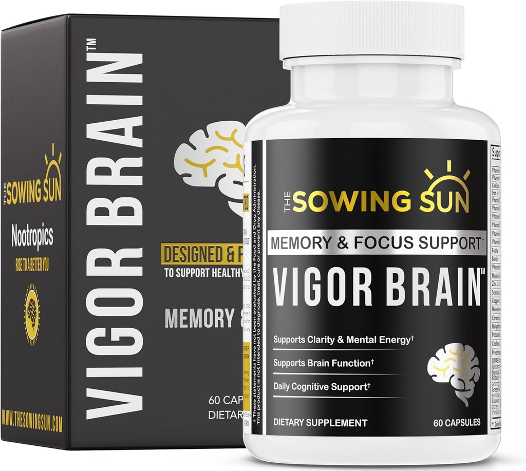 Vigor Brain Premium Nootropic Supplement - kontsentratsioon, aju ja mälu tugi - Formuleeritud 40 unikaalse nootroopse koostisosaga: DMAE, koliin, fosfatidüülseriin, Bacopa Monnier & Huperzine A (1)
