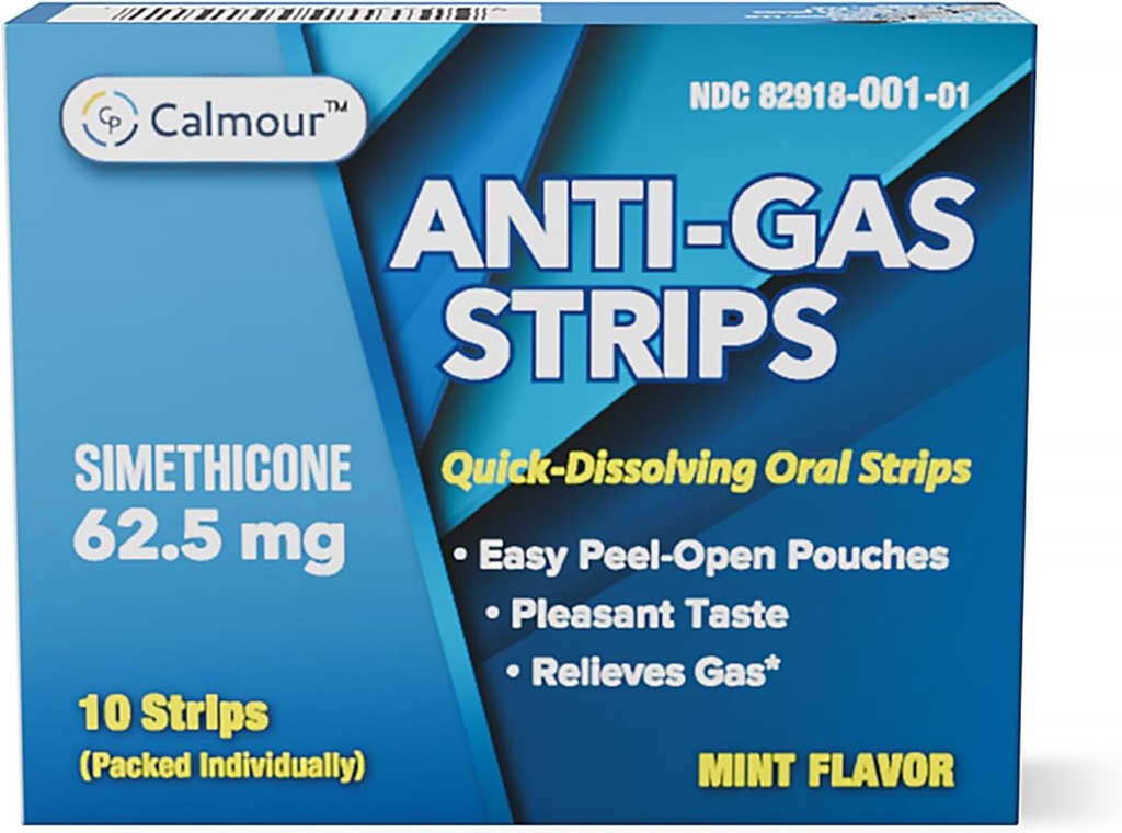 Anti Gas Relief 10 Strips | Mint Maitse Suukaudne Lahustumatu Puhutav Vabastusribad | Kiire gaasivabastus täiskasvanutele | Tõhus Puhumine Abi naistele | Simethicone Anti Bloating naistele