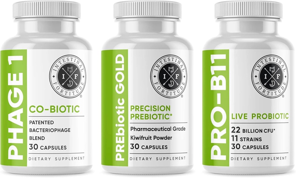 Soolestiku soolestiku tervise lisand - PREbiotic Gold, PRO-B11, Phage 1 - w / kuldne kiivipektiin, SCFA-d ja 22 miljardit CFU mikrobioomi toetuseks, gluteeni, soja ja piimavabad kapslid