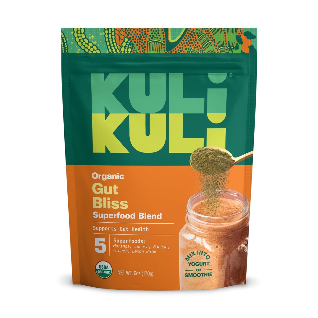 Kuli Kuli Gut Bliss Superfood Powder [6 oz] - Orgaanilise Moringa, Baobabi, Lucuma, Gingeri ja Sidrun Balmi võimas segu - edendada seedimist, soojendust kõhus ja soolestiku tervist