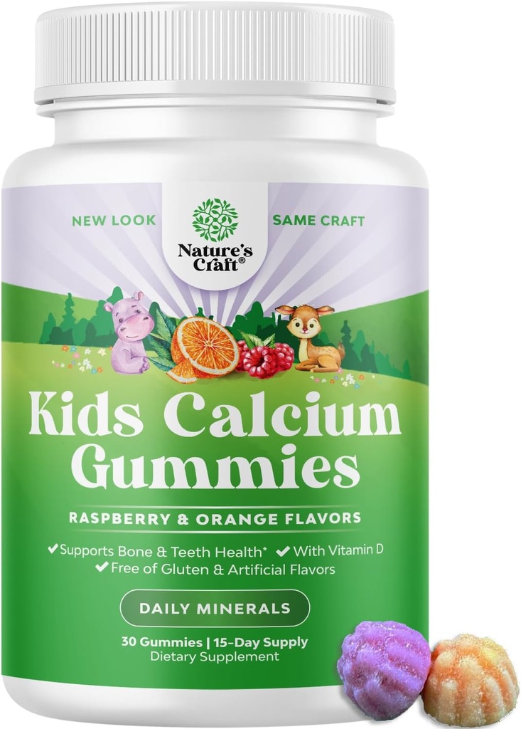 Nature Craft Tasty Kids Calcium Gummies - Vitamiin D & Kaltsium Gummies lastele - Vitamiin koos & D lihaste luude arengu želatiin-vaba Kosher Lapsed 30ct (1 Pack)