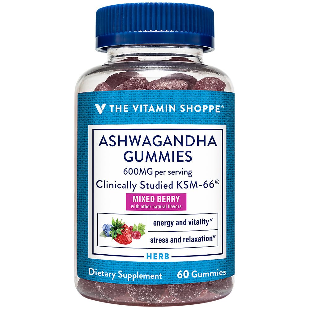 The Vitamin Shoppe Ashwagandha 600 MG - Stress Support, Energy & Adaptogenic Wellness, Root Extract (60 Gummies)