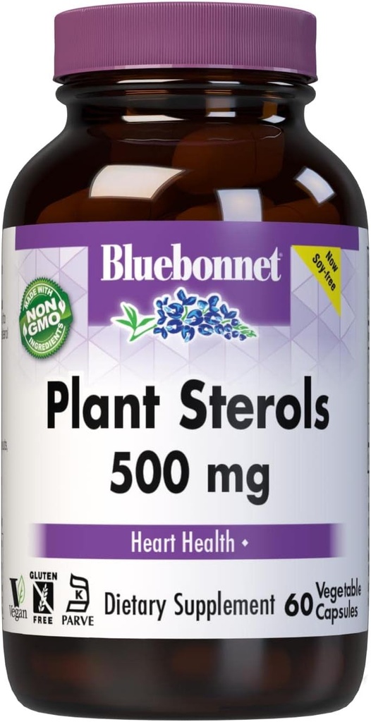 Bluebonnet Nutrition Plant Sterols 500mg Heart Health Supplement meestele ja naistele * - Non-GMO beeta-Sitosterol alates päevalilleõli - Vegan, gluteenivaba - 60 köögivilja kapslid