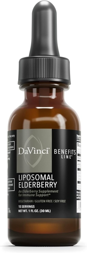 DAVINCI Labs Liposomal Elderberry - Immune Support Supplement for Healthy Lungs, Throat and Sinus * - koos ElderCraft Euroopa Black Elderberry Extract - Gluteenivaba - Taimetoitlane - 30 ml, 15 Servings