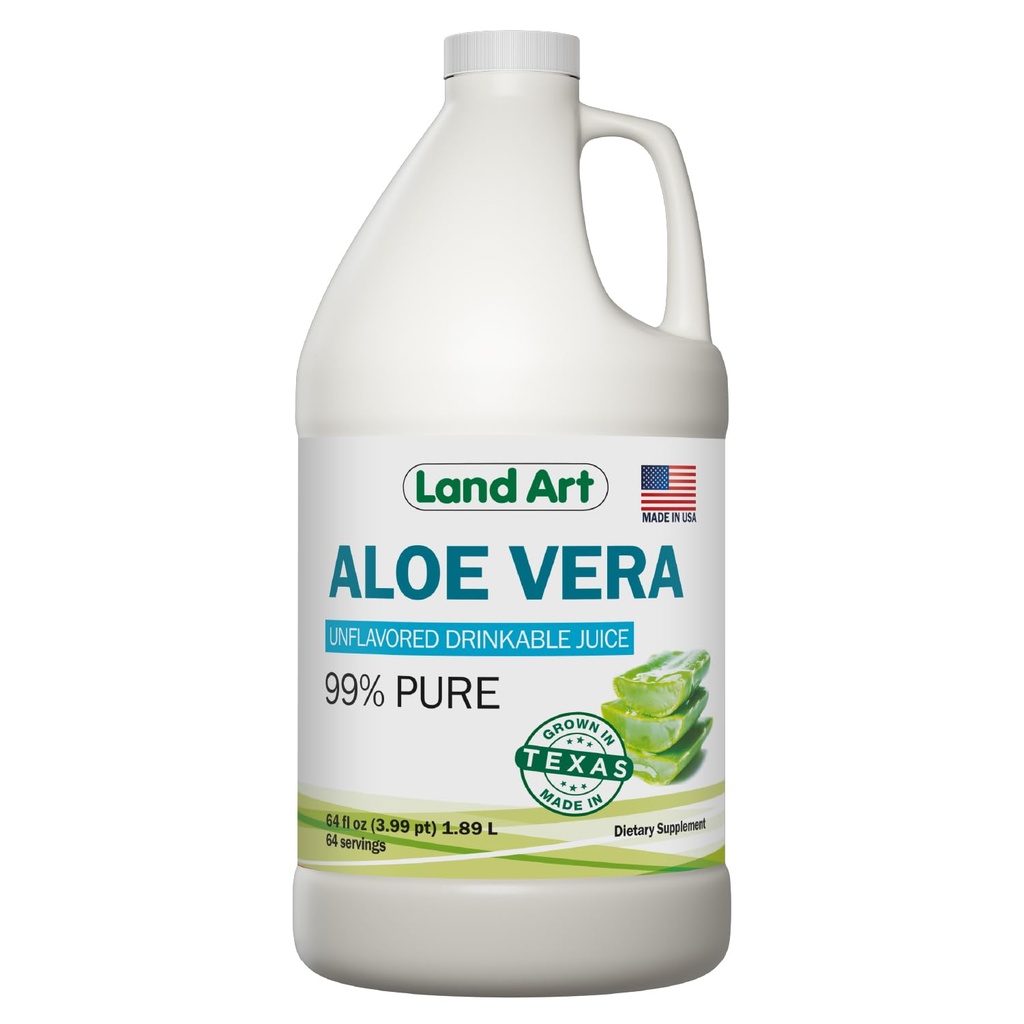 Maa kunst - puhas Aloe Vera mahl Maitsestamata - Külmtöödeldud - 99,7% Orgaaniline Aloe Vera Sisefilee Värsketest Texase lehtedest - Seedetrakti tervis, Detox ja looduslik heaolu - 64 fl oz