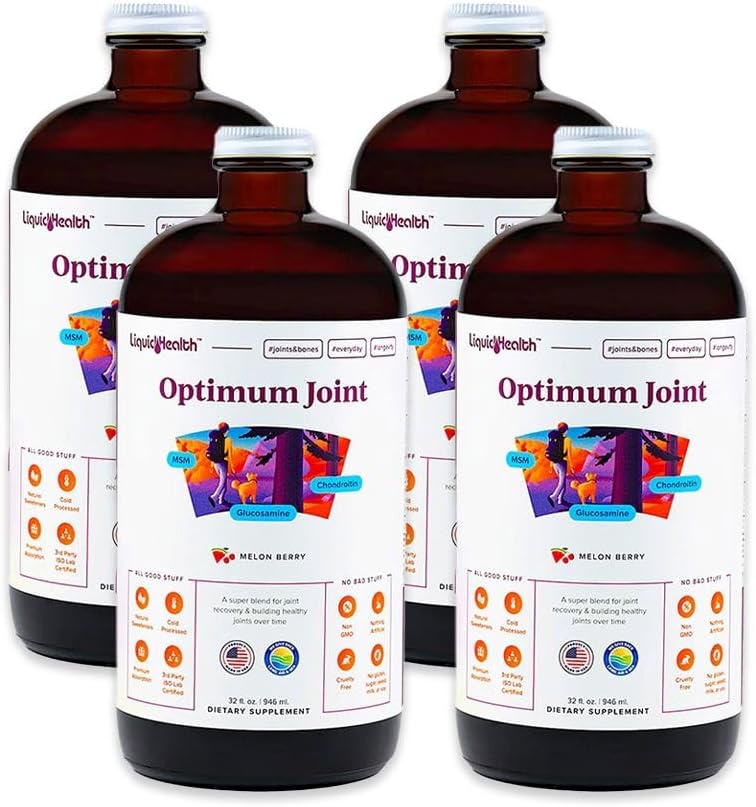 LIKVIIDHEALTH Optimaalne ühine tugi Vedel Multivitamiin koos Glükosamiini, kondroitiini, MSM-i, hüaluroonhappega - suurendada liikuvust, ühist mugavust, jooksjatele ja sportlastele - valmistatud USAs, Vegan (4 Pack)