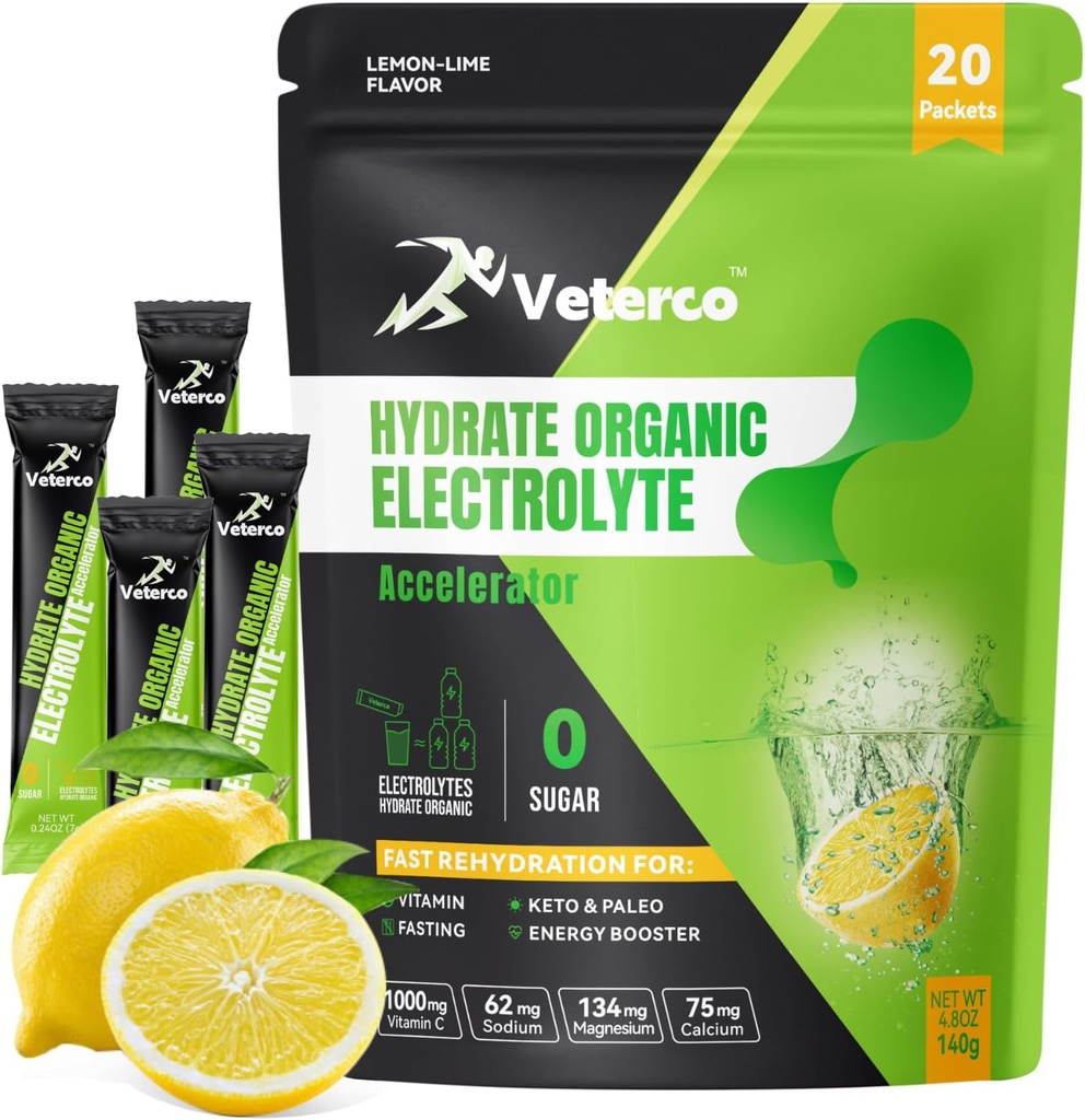 Hüdrolüüsi elektrolüütide pulber, elektrolüütide jook, hüdratsioonilisandi joogisegu, vitamiinide ja mineraalidega hüdratsioonipaketid, Keto Sõbralik, Vegan, Mitte-GMO, Suhkruta, Sidrumaitse (20 pulka)
