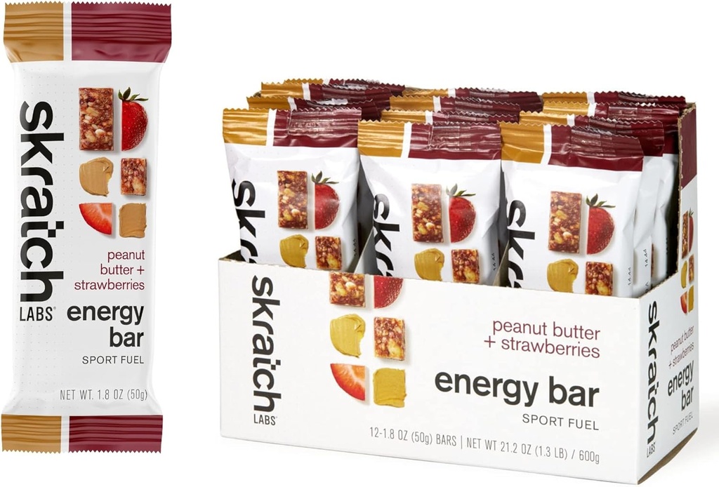 SKRATCH LABS Energy Bar | Maapähklivõi + maasikad (12 pakki) | Taimepõhine tervislik suupisted | Madal suhkur - 5 g valku | mitte-gmo, gluteenivaba, sojavaba, vegan, kosher