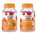 Elujõuline probiootikum 2 miljardit CFU Lapsed + D-vitamiini lapsed, Gummies Bundle - suurepärane maitse, vitamiinilisand, Gluteenivaba, GMO-vaba, närimiskumm