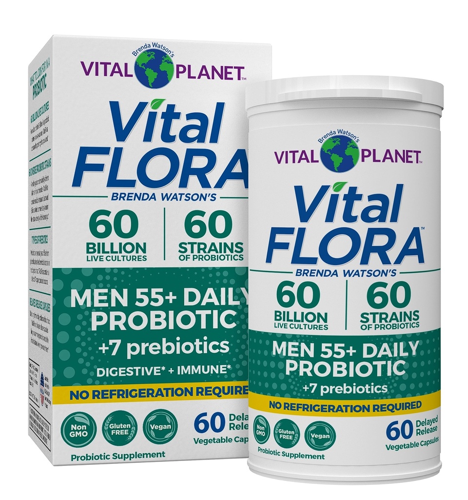 Vital Planet - Vital Flora Mehed Üle 55 Päevase Probiootikumi, 60 Miljardi CFU, Mitmesugused Tüved, Orgaanilised Prebiootikumid, Immune Support, Seedetrakti Stabiilne Probiootikumid Meestele, 60 Kapslit
