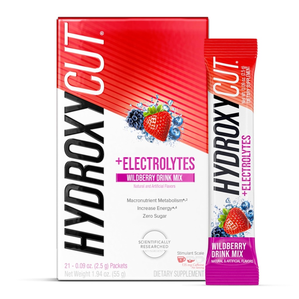 Hydroxycut Drink Mix - Advanced Result - Metabolism & Energy Support - C. Canephora Robusta Extract, 135 mg Kofeiin ja B vitamiinid - meestele ja naistele - Wildberry Blast - 21 Stick Packs