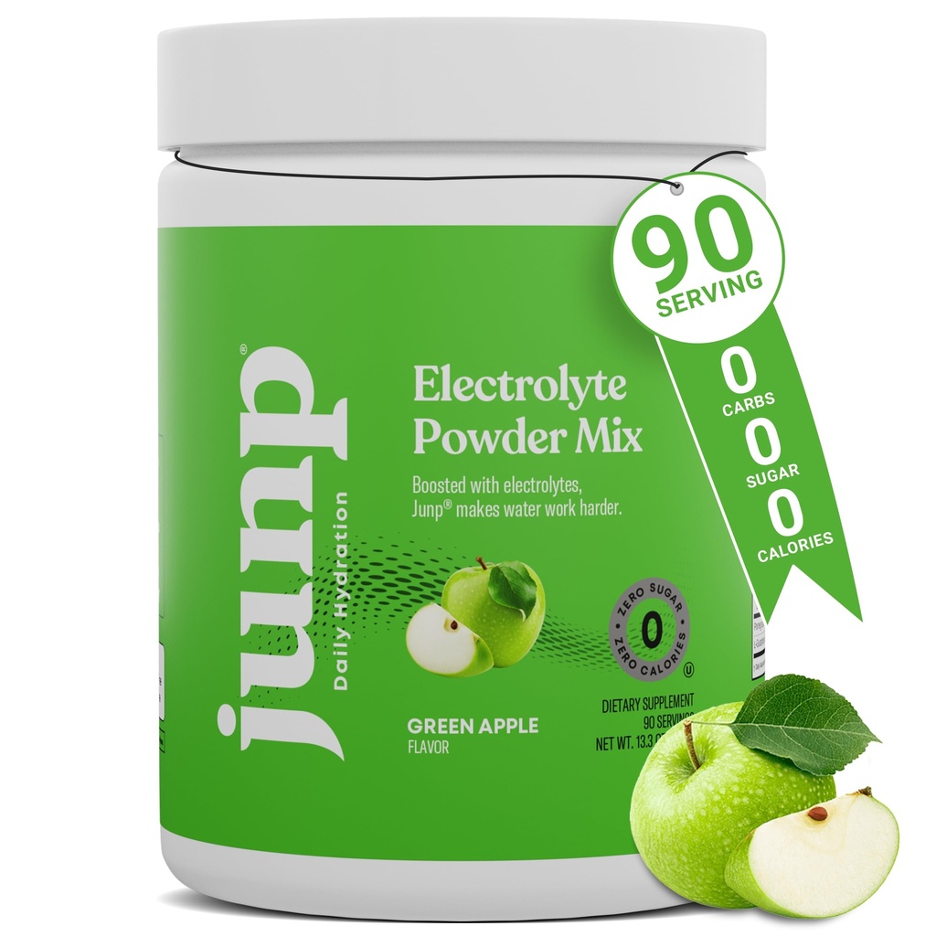 JUNP Electrolytes Powder No Sugar No Carbs, Mouthwatering Green Apple Keto Electrolyte Drink Mix, Potassium & Salt Hydration Powder Electrolytes Zero Calorie Sugar Free Electrolyte Powder, 90 Servings