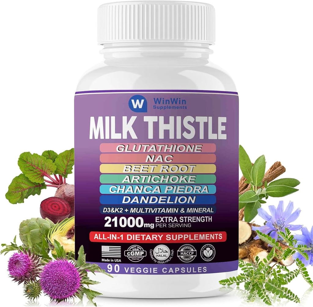 Piimaohakalisandi 15000mg Orgaaniline artišokk Chanca Piedra Dandelion Maksakaitselisand Sisaldab Glutatiooni NAC Beetroot Powder D3 & K2 vitamiine Mineraal (29-IN-1)Made in USA