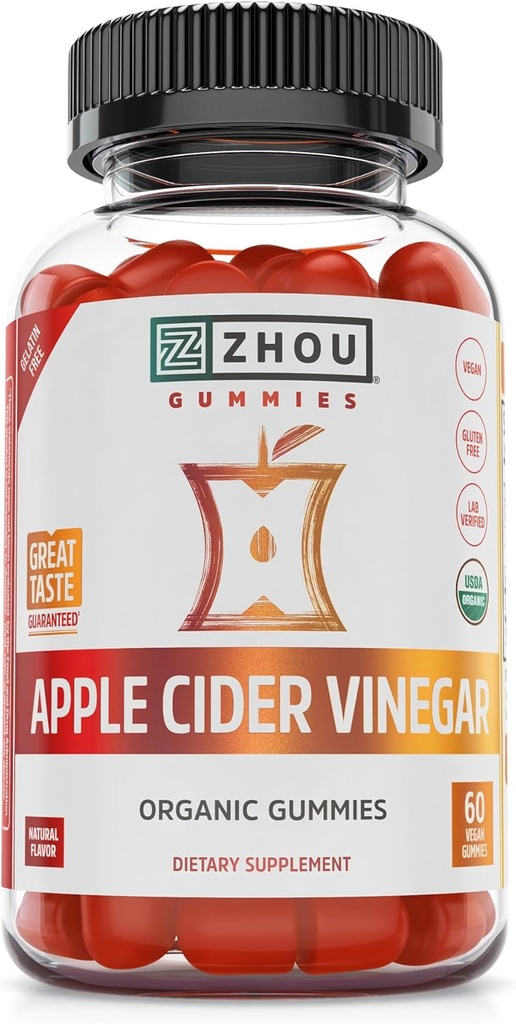 Zhou Õunasiider Äädikas Gummies - ACV Gummies Naistele ja Meestele Elderberry, Maitsev Toorsuhkruga, USDA Orgaaniline - 60 Vegan Gummies