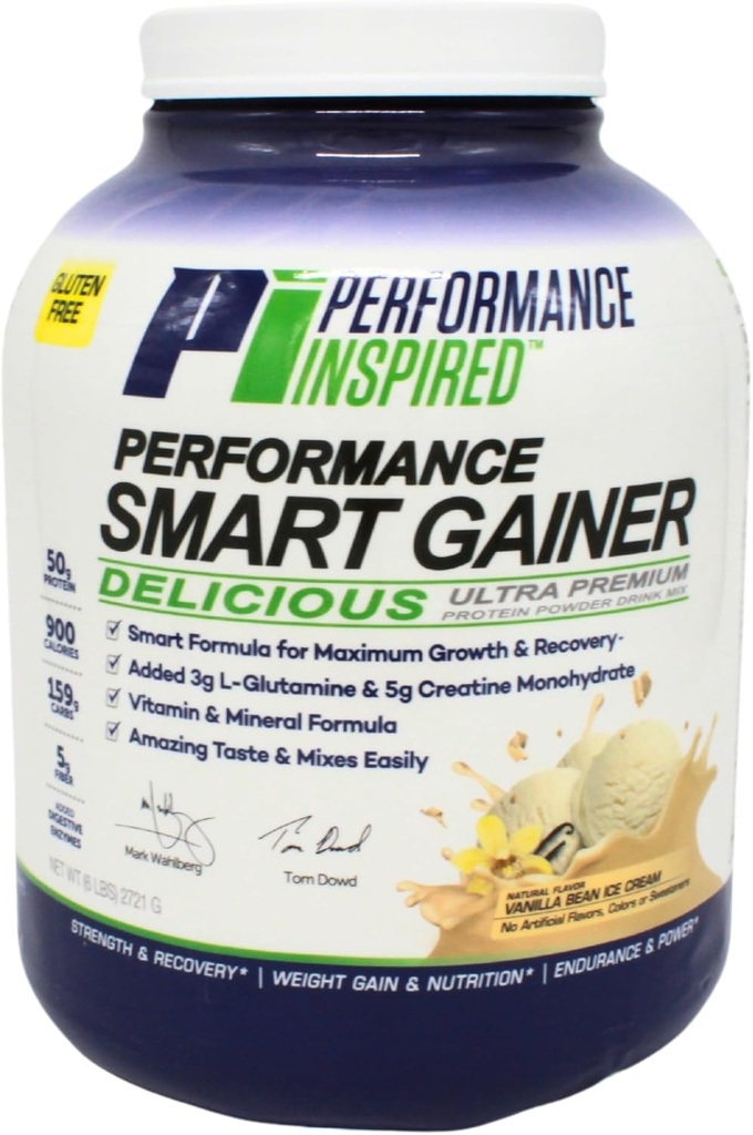 Performance Inspired Nutrition Smart Mass Gainer – 50G valk, 900 kalorit, kreatin, L-Glutamiin ja seedeensüümid – lihaste kasv ja taastumine – Vanilla Bean Ice Cream – 6 lb