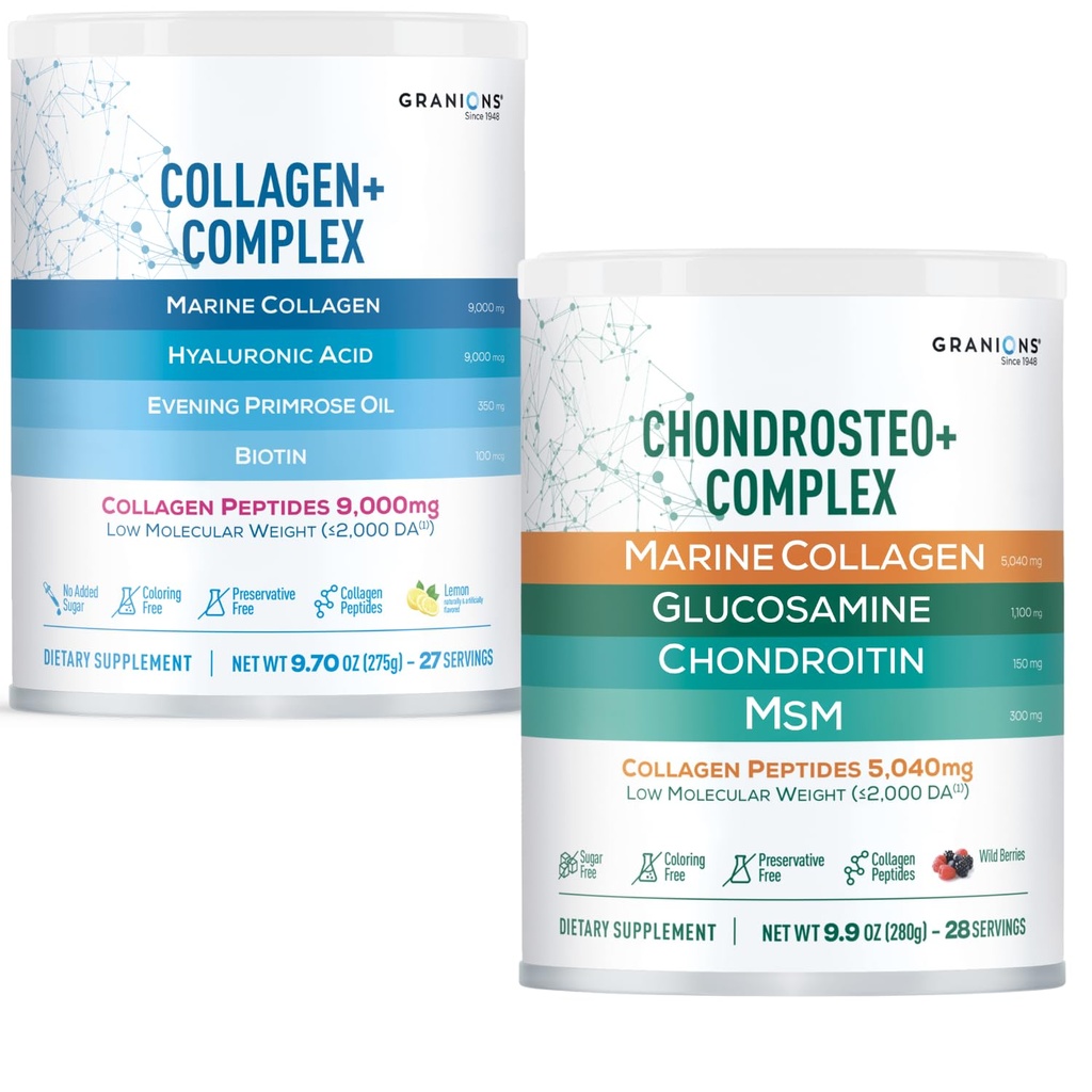 Granions Glucosamine Chondroitin MSM Powder and Marine Collagen Lemon Powder - Joint Support Bundle