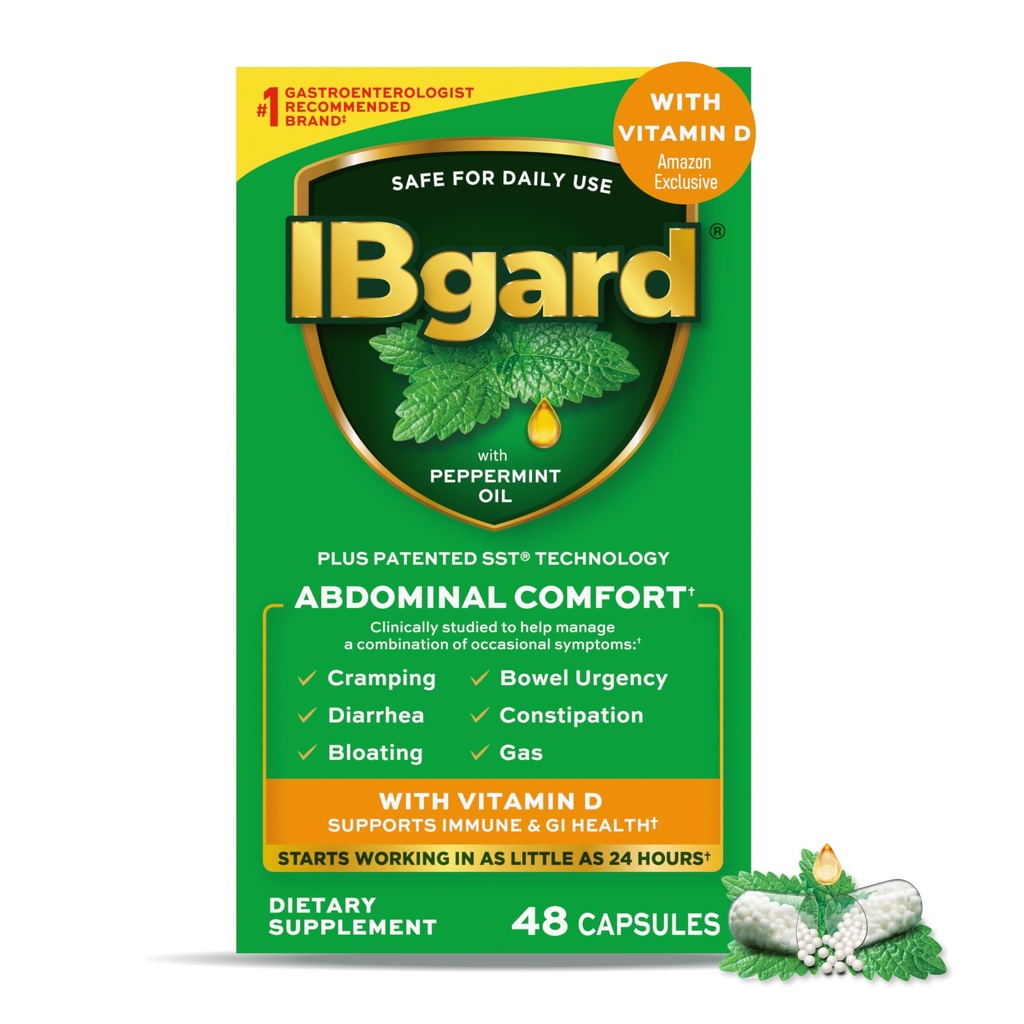 IBgard D-vitamiiniga, piparmündiõli kapslitega, toetab immuunsüsteemi ja GI tervist, 48 kapslit (välja arvatud)