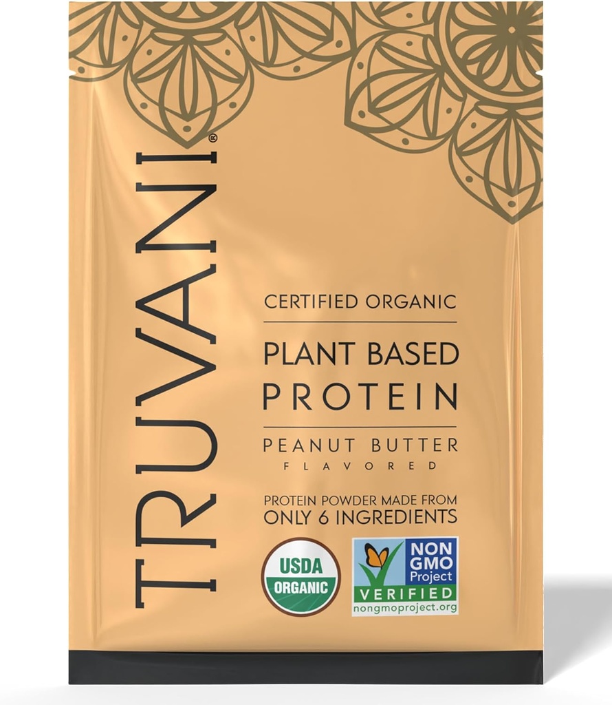 Truvani Vegan Pea Protein Powder | Peanut Butter | 32.7g Organic Plant Based Protein | 1 Serving | Keto | Gluten & Dairy Free | Low Carb | No Added Sugar