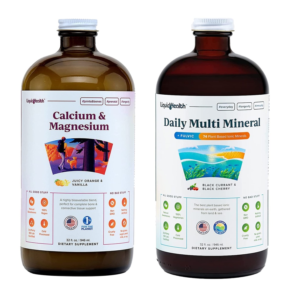 LIKVIIDHEALTH Kaltsiummagneesiumvitamiinid ja igapäevased multimineraalid Vedeliklisandikomplekt täiskasvanutele - Immuunsüsteem, luud ja ühine tugi, liikuvuse parandamine, energia suurendamine - vegan, mitte-GMO, USA Made