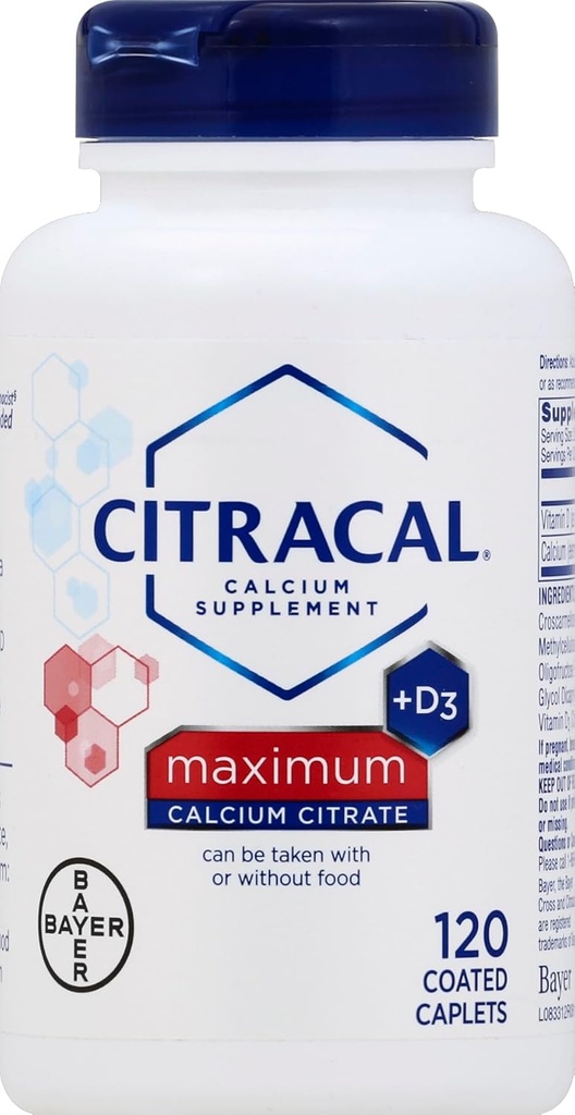 Citracal Max suurus 120ct Citracal Kaltsium tsitraat D-vitamiiniga Maksimaalne kaetud kapslid 120 loend