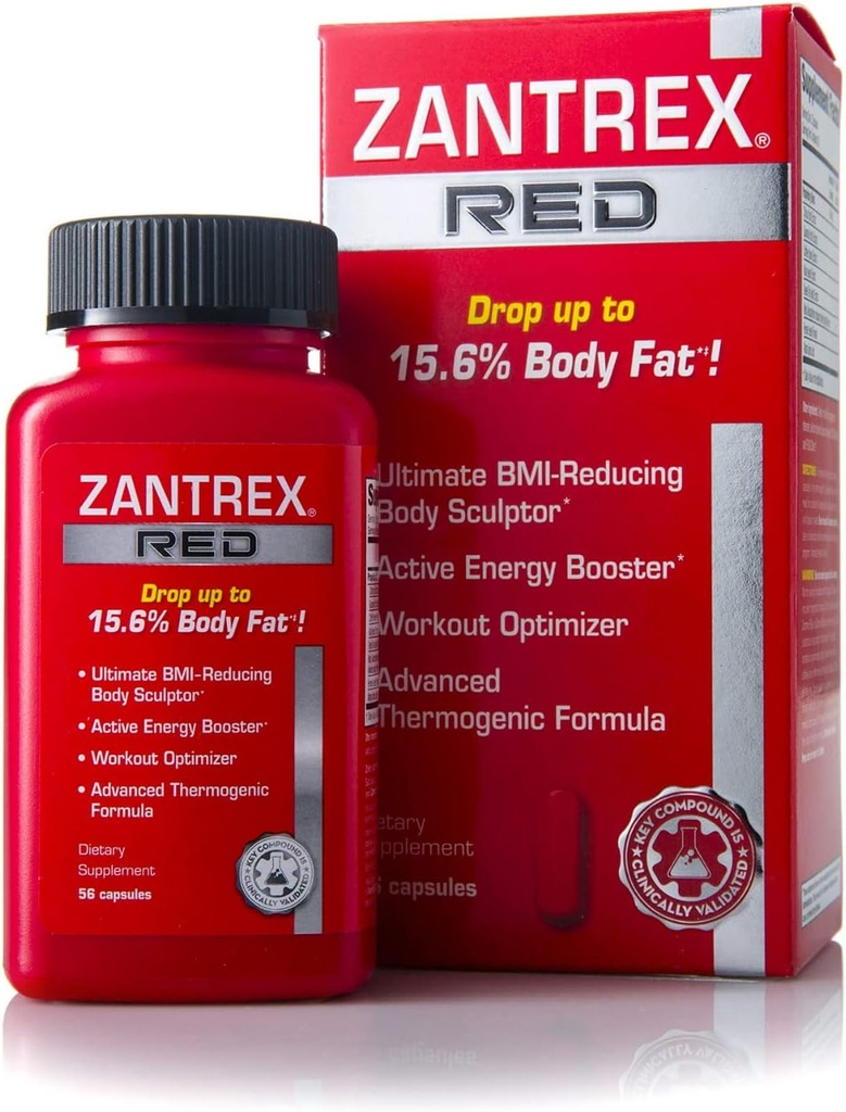 Zantrex Red Fat Burner & Active Energy Booster Supplement | Toetab keha skulptuuri, suurenenud fookuse ja treeningu jõudlust | 56 kapslit