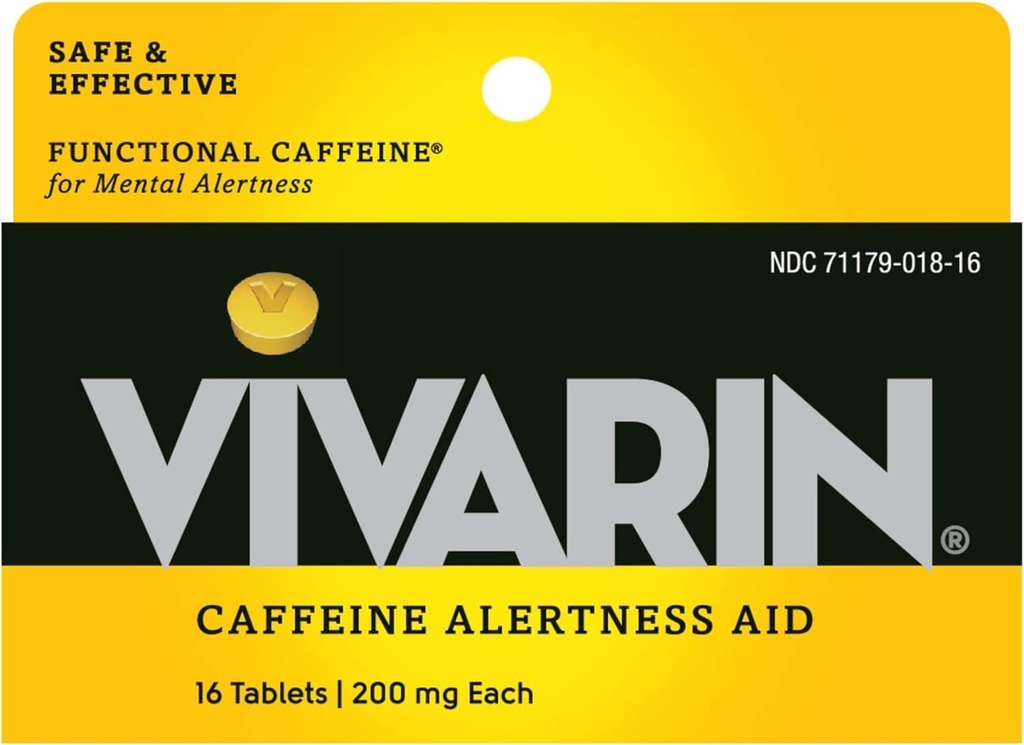 Vivarin, Caffeine Pills, 200mg Caffeine per Dose, Safely and Effectively Helps You Stay Awake, No Sugar, Calories or Hidden Ingredients, Energy Supplement, 16 Tablets (6 Pack)