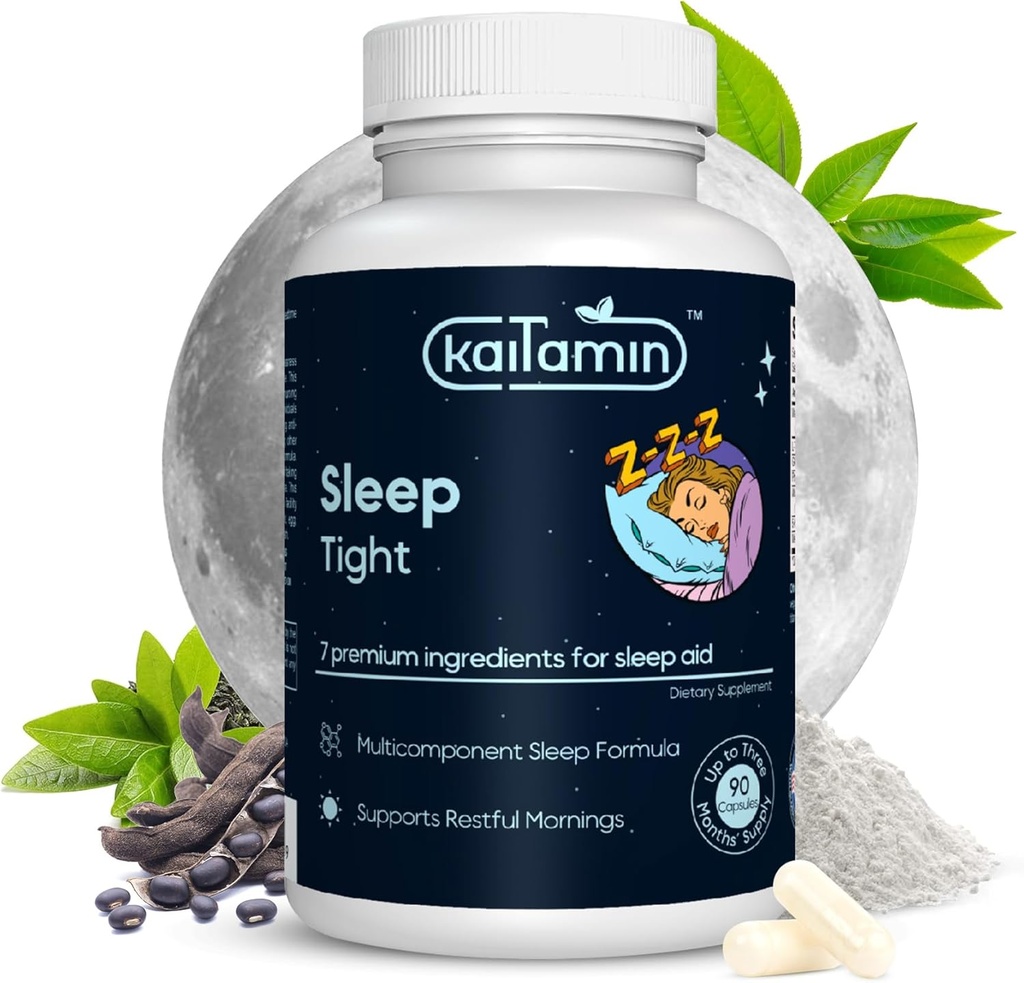 Melatoniini looduslik uneabi, Theanine, 5-HTP, GABA, Mucuna pruriens, Phellodendron ja magneesium une ja stressi toetamiseks, 90 kapslit 45 päeva pakkumine - 7 in 1 uneabi