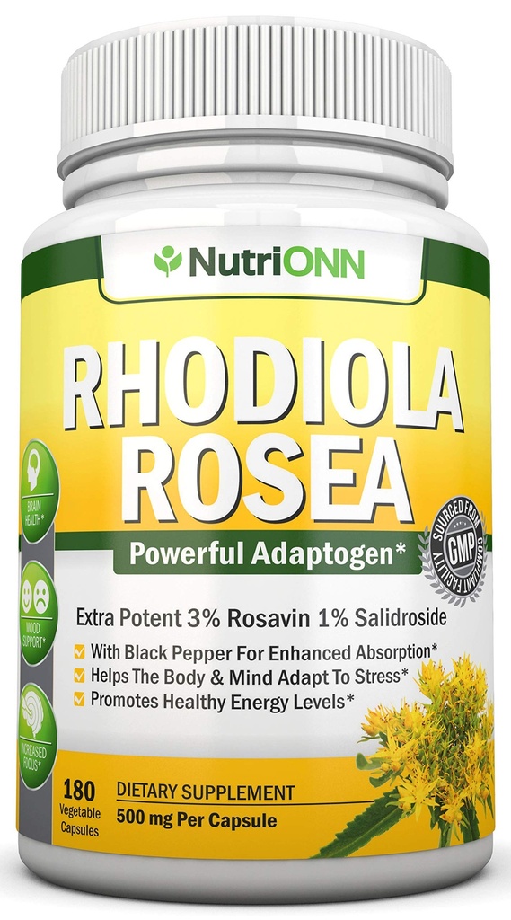 Rhodiola Rosea - 500mg - 180 Vegan Kapslid - 3% Rosavin 1% Salidroside Extract - Non-GMO - Black Pepper täiustatud imendumiseks - 6 kuu tarne - täiendus energia ja vastupidavus