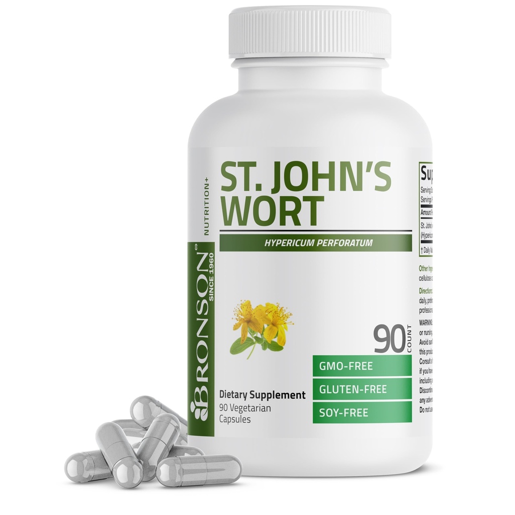 Bronsoni naistepuna 700 MG teenindava Hypericum Perforatumi kohta toetab positiivset meeleolu - mitte-GMO, 90 taimetoitlast kapslit