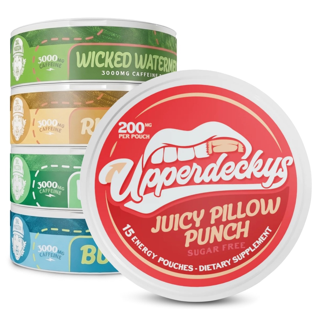 Upperdeckys Kofeiini energiakotid - 200mg Kofeiini lisand energia ja fookuse jaoks - Multi-Pack Nikotiini tasuta jõusaali lisandid meestele ja naistele - No Jitters, No Crash & Dip Alternatiivne - 5 Pack