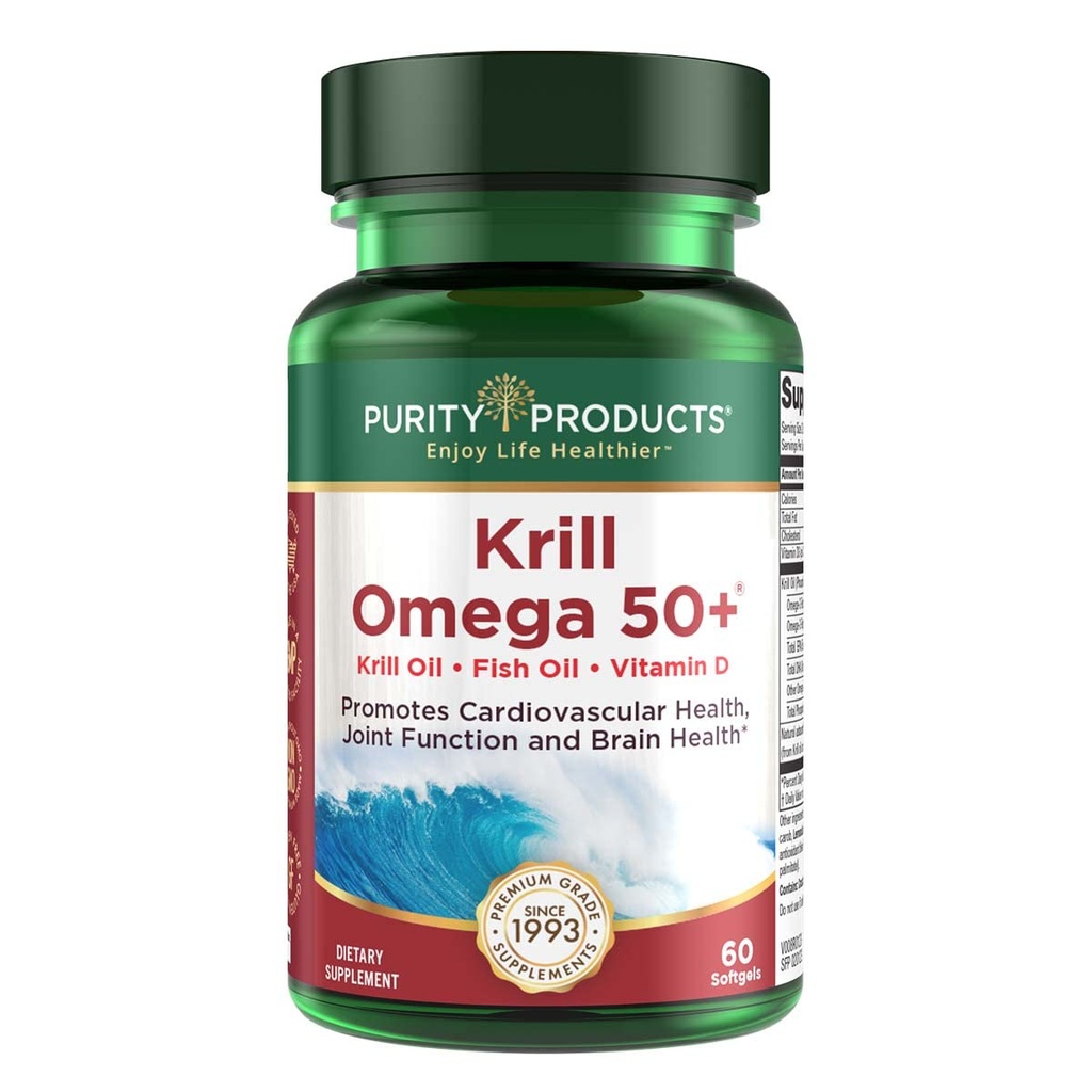 Puhtus Tooted Krill Omega 50 (Krill + kalaõli segu 1000mg + astaksantiin 500mcg + fosfolipiidid 200mg + D-vitamiin 500 IU) - 60 Mini Softgels