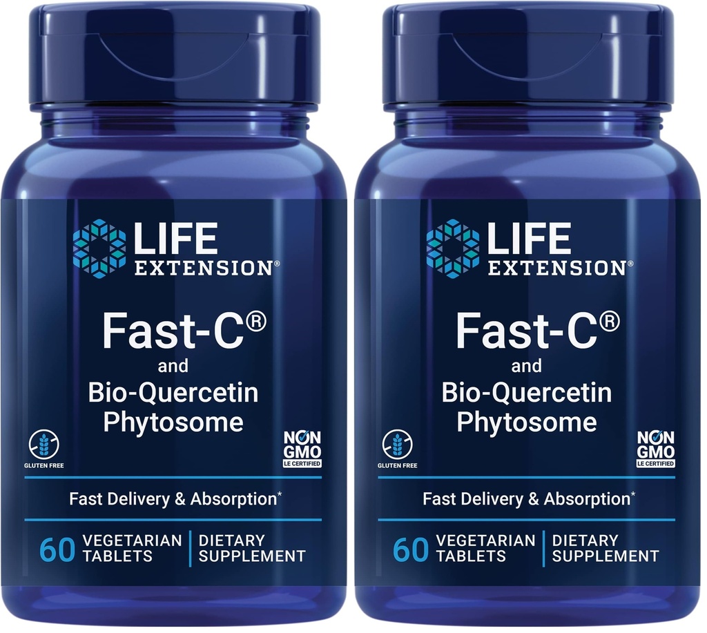 Eluea pikendamine Fast-C & Bio-Quercetin Fütosoom - kiire kohaletoimetamine ja imendumine C-vitamiini lisamine optimaalseks immuunsuse toetamiseks - gluteenivaba, mitte-GMO, taimetoitlane - 60 tabletti (pakk 2)