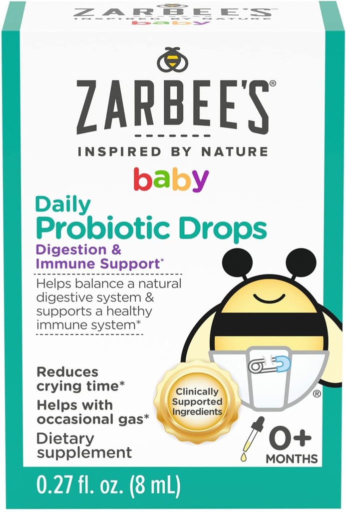 Zarbee beebi probiootikumide tilgad, igapäevane seedetrakt + immuuntoetus, vastsündinud imikud & üles, 0,27 Fl Oz