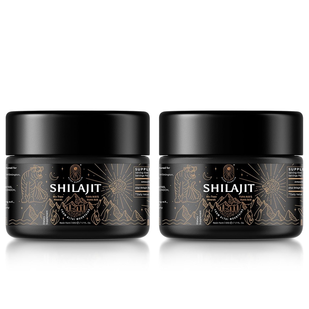 Shilajit vaik Fulvic Acid & Trace Minerals, Original Siberi Shilajit Pure koos 85 + Humic Acid Supplement for Energy & Immune System - 100 Serving / 50g (2 Pack), Gel