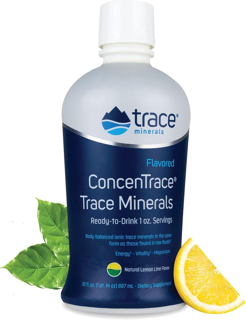Trace Minerals ConcenTrace - Vedel mineraalide lisand magneesiumi ja C-vitamiiniga - Dieetlisand valge viinamarja- ja sidrunimahlaga - looduslik sidruni laimimaitse, 30 fl oz (30 serveerimist)
