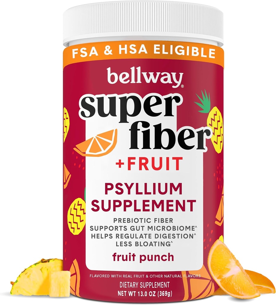 Bellway Super Fiber Pulber + Puuviljad, Suhkruvaba Orgaaniline Psyllium Husk Pulber Fiber Täiendus Regulaarsuse, Puhutav Relief & Seedetrakti Tervis, Taimepõhine, Puuvilja Punch (50 Servings)